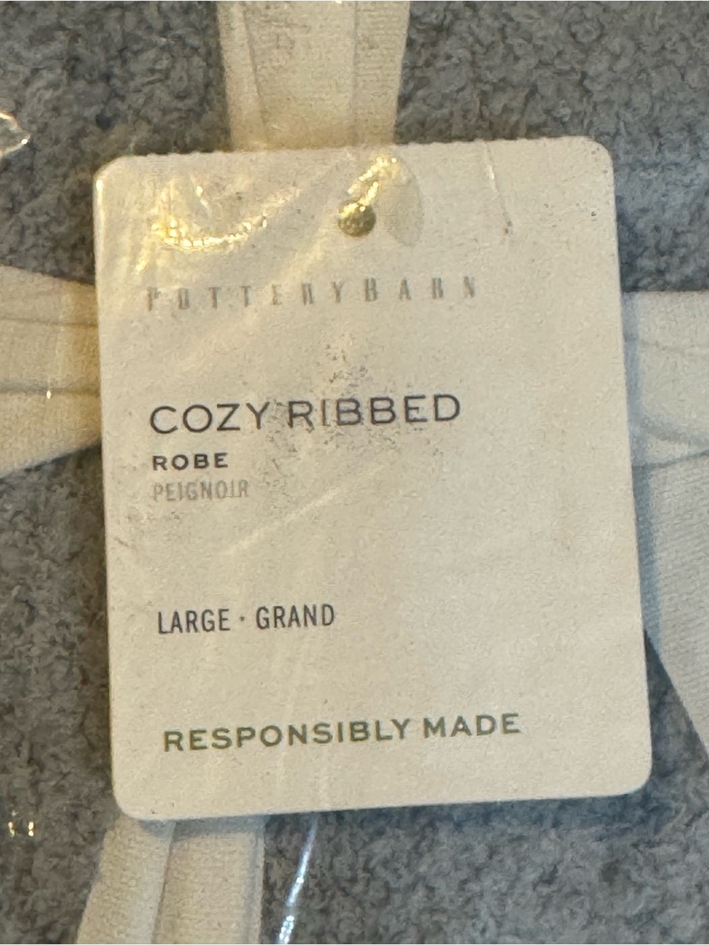 Pottery Barn Cozy Ribbed Robe in Cloud Blue, Size Large - Picture 4 of 4
